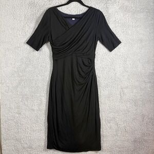 Boden Rita Ruched Tencel Dress Size 10 Long Black Surplice‎ Neck 3/4 Sleeves